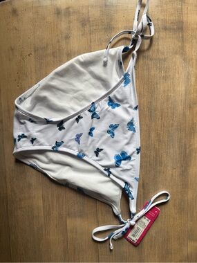 Xhilaration White Bikini Bottom with Blue Butterfly Print